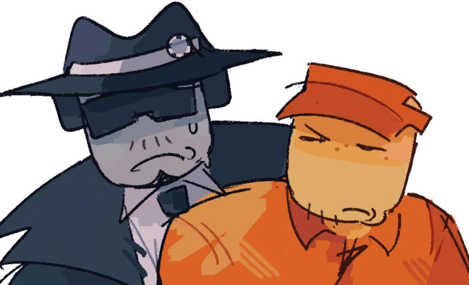 Elliot staring at chance with an annoyed expression, chance appears concerned.