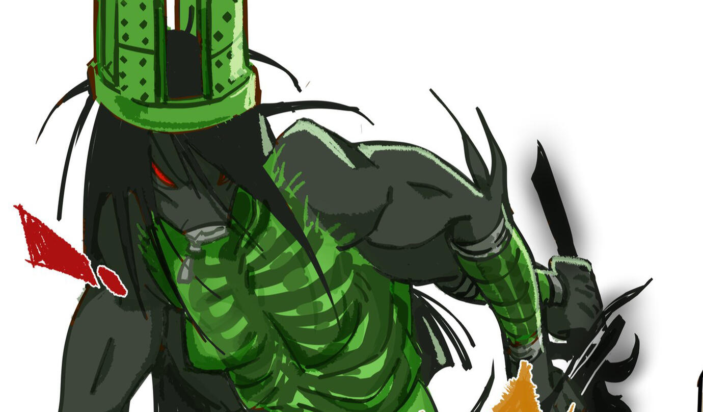 1x1x1x1 (Forsaken) being kicked from behind by shedletsky, holding her sword behind her back.