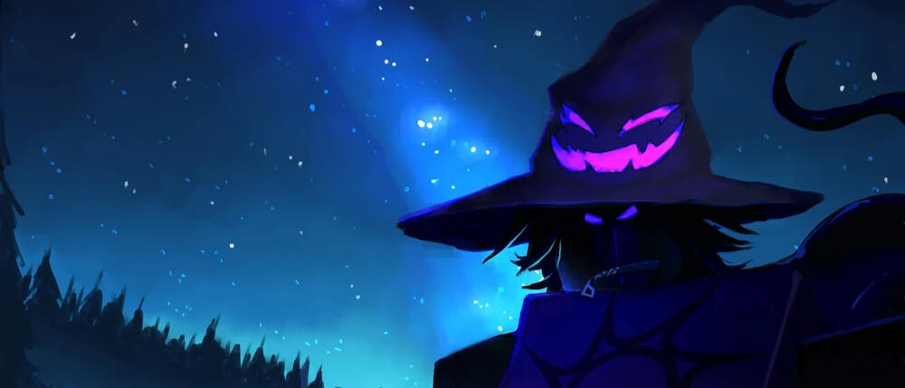 Azure in an empty, wooded field. the stars clearly visible behind him.